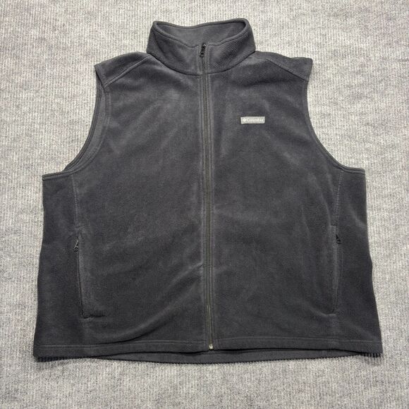 Columbia Fleece Vest Jacket Men's 5X Black Sleeveless Polyester Full Zip Pockets - Picture 1 of 8